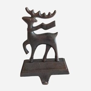 Vintage Cast Iron Deer Christmas Stocking Hanger - Rustic Lodge Cottage Decor